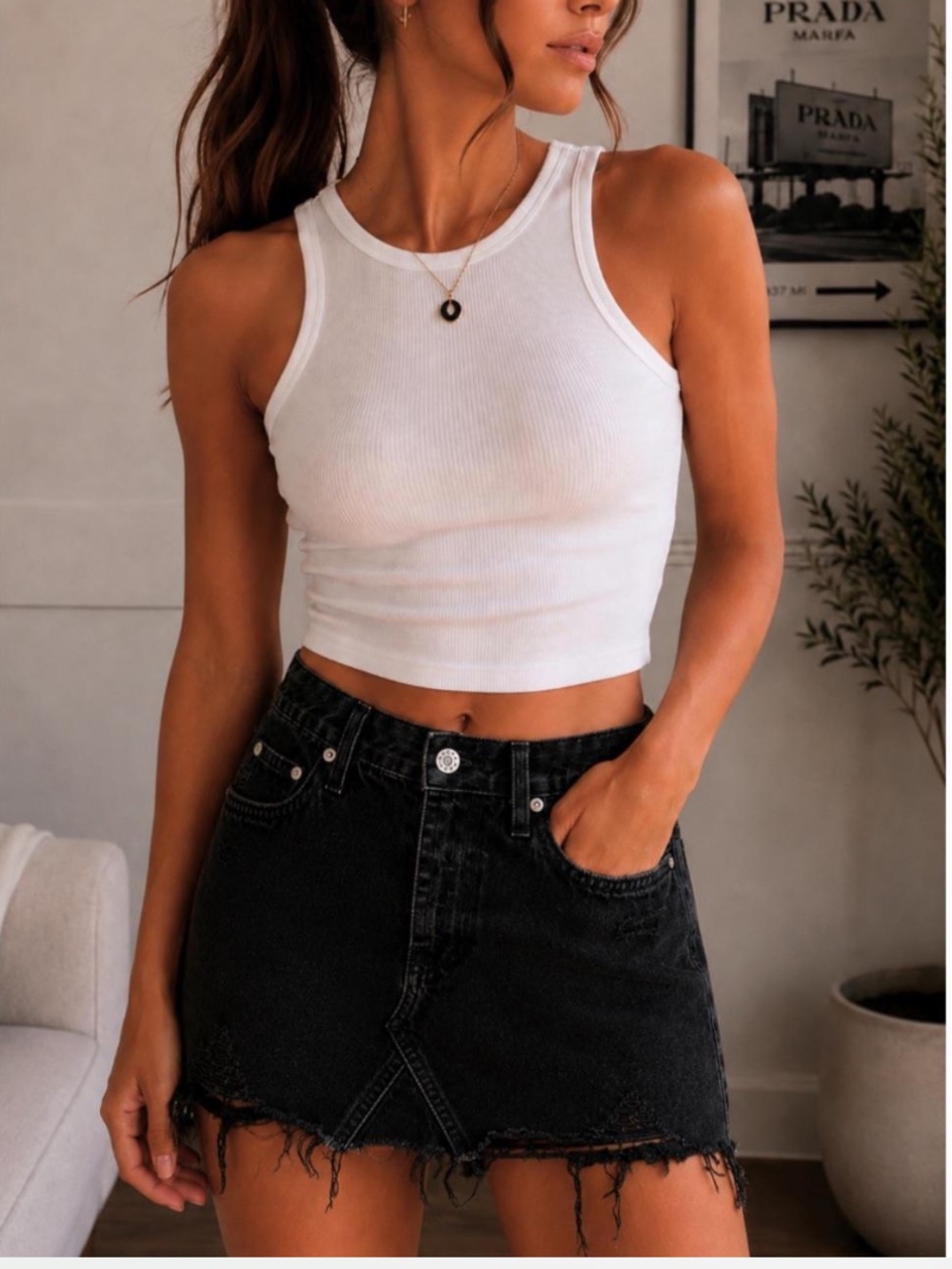AGOLDE Quinn Distressed Denim Mini Skirt | Size 24